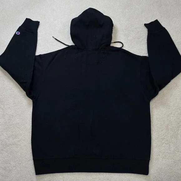 Champion Men's Black Script Logo Hoodie Sweatshirt Athletic Wear Size L Fleece - Picture 5 of 5